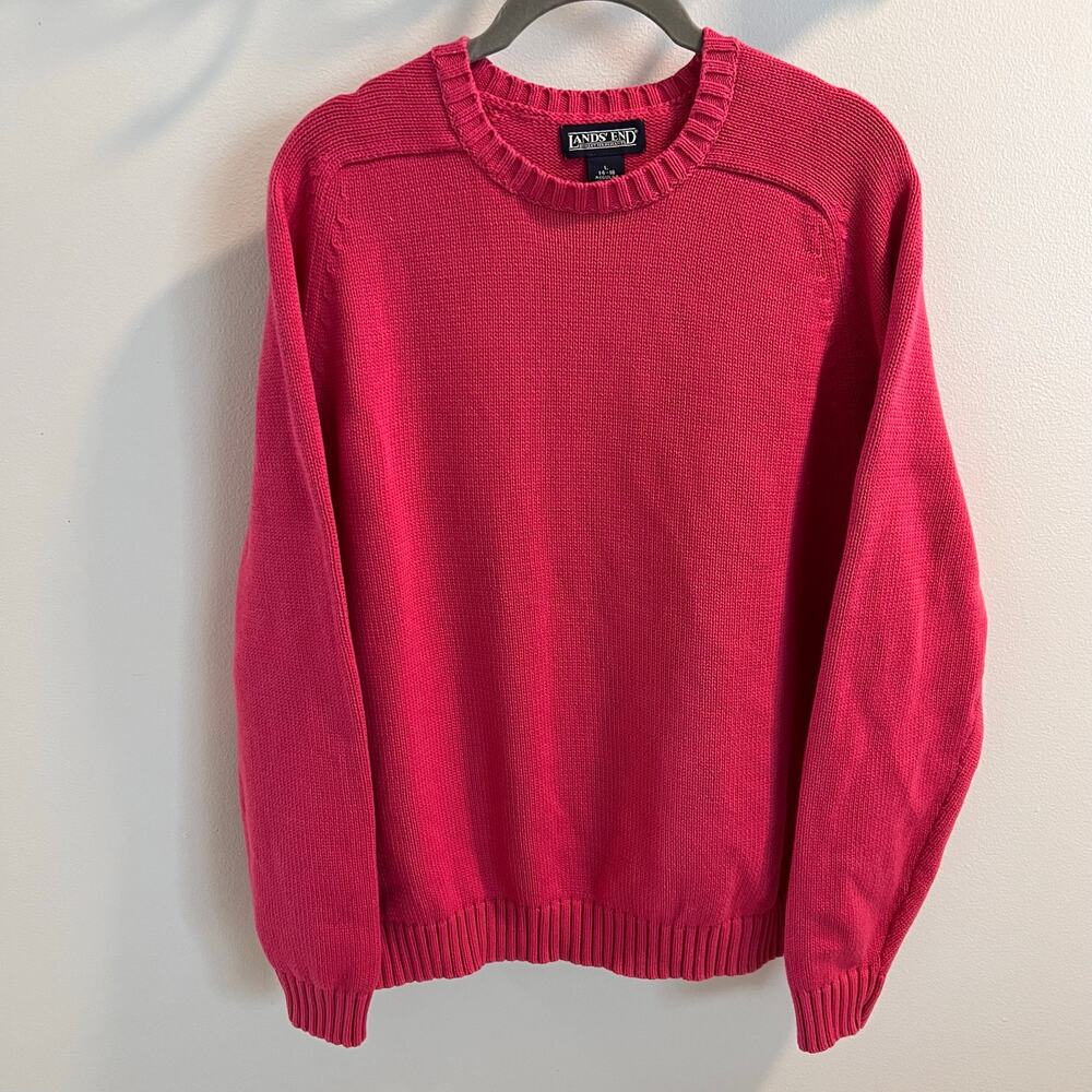Lands End Pink 100% Cotton Pullover Sweater Size L 14-16